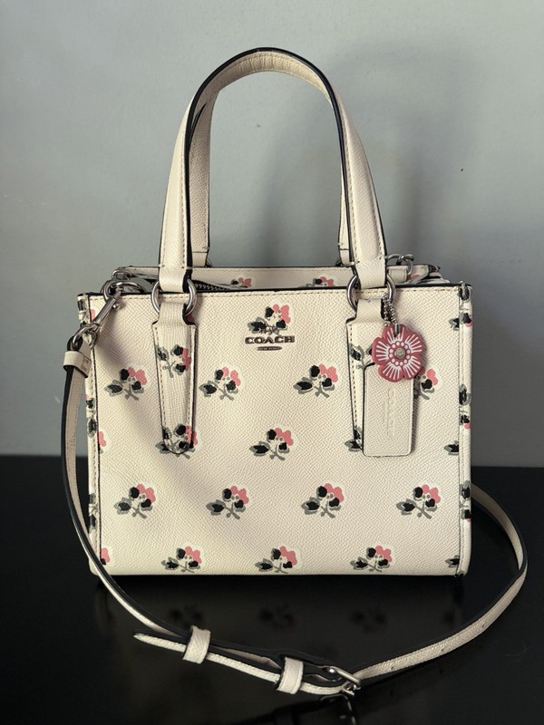 COACH Bramble Rose Mini Crosby Carryall Crossbody Bag Ivory/ Pink/ Black Floral