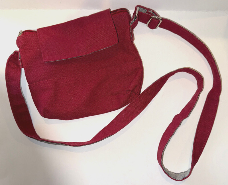 solid red cotton fabric canvas crossbody shoulder bag 7″ x 8″