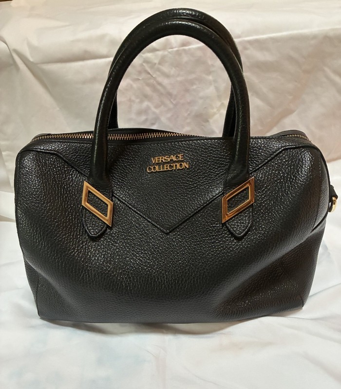 VERSACE BLACK LEATHER SATCHEL/HANDBAG NO SHOULDER STRAP INCLUDED-VERY GOOD COND.
