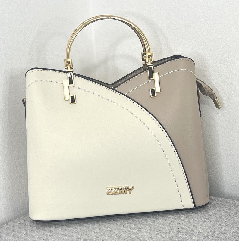 ZZMY Ivory Taupe Satchel Handbag Gold Handle Crossbody Purse Charm New