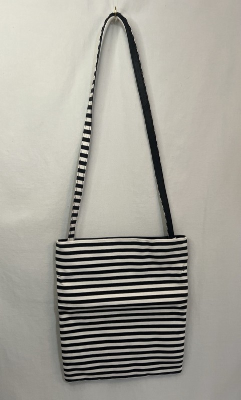 Kate Spade Saturday Black White Stripes shoulder bag magnet close