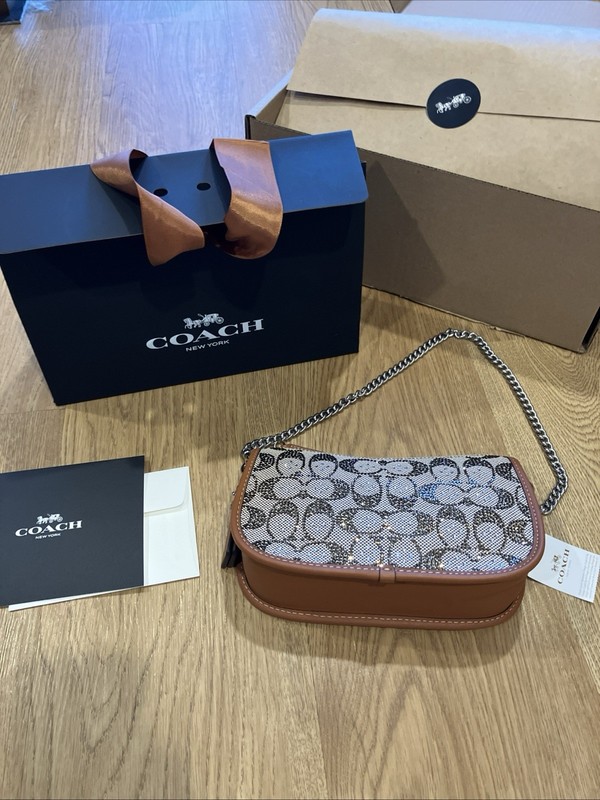 Coach Swinger 20 Bag Chain Crystal Signature Jacquard/Burnished Amber CW568 NWT
