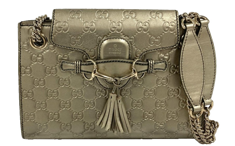 Gucci Emily Small Chain Guccissima Shoulder Bag Leather Tassel Horsebit 369621