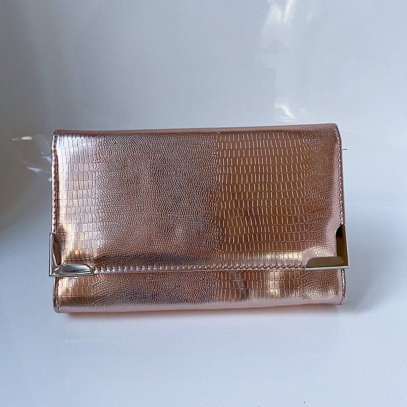 NWT Style&Co Pink Bronze Metallic Embossed Evening Flap Shoulder Bag Clutch