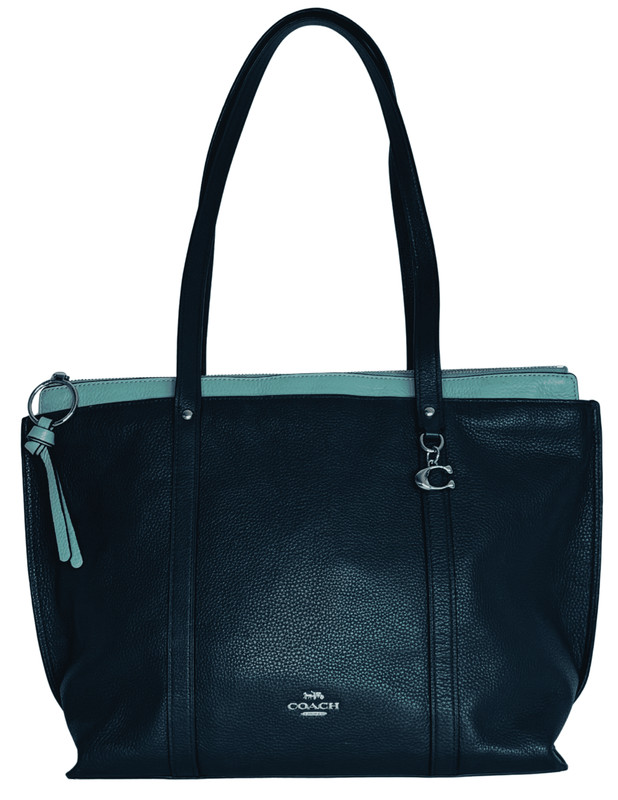 Coach Handbag Purse Bag May 1573 Tote AWL 2-Toned Navy Blue Leather Bag Carryall
