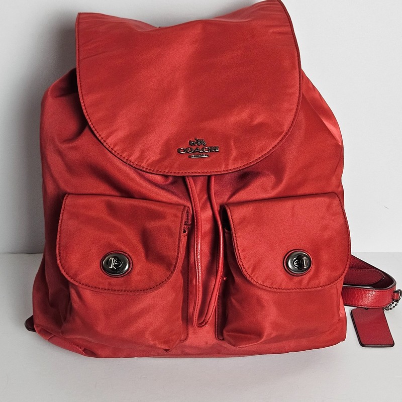 Coach Nylon Backpack Red Billie Charlie F58814 Silver Hardware Drawstring Bag