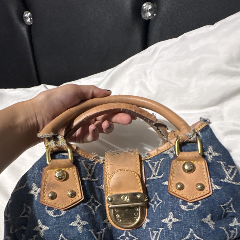 Louis Vuitton Blue Monogram Denim Satchel Top Handle Latch Gold Hardware gallery