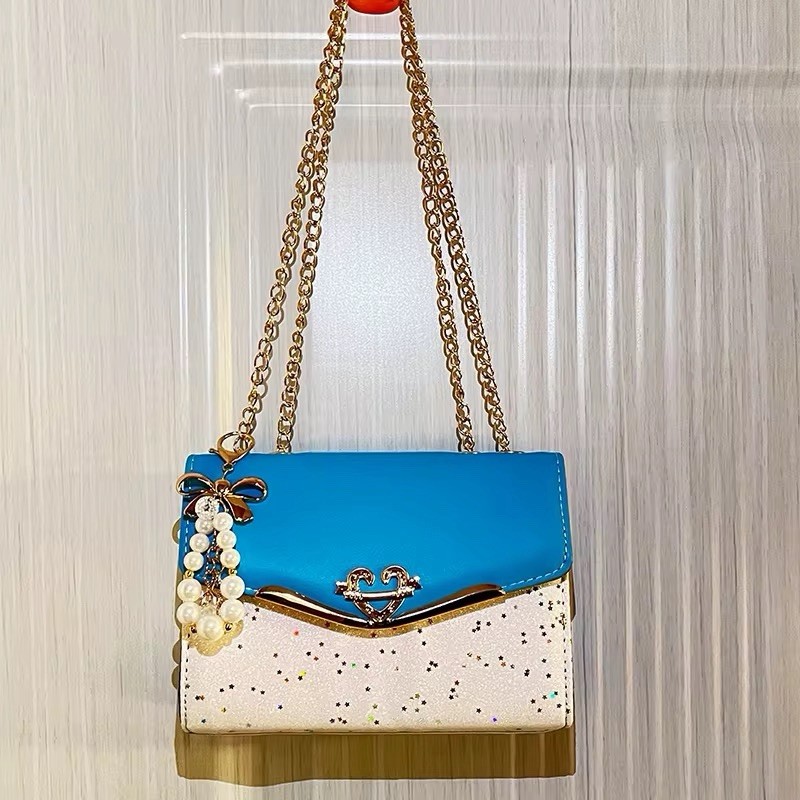 Sanrio Blue/White Small Shoulder Bag Gold Chain Strap Pearl Charm