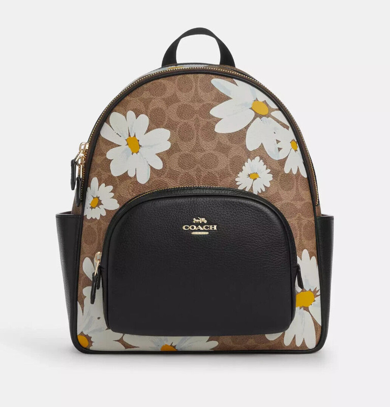 Coach Court Tan Floral Print Signature Coated Canvas & Leather Backpack (CZ599)