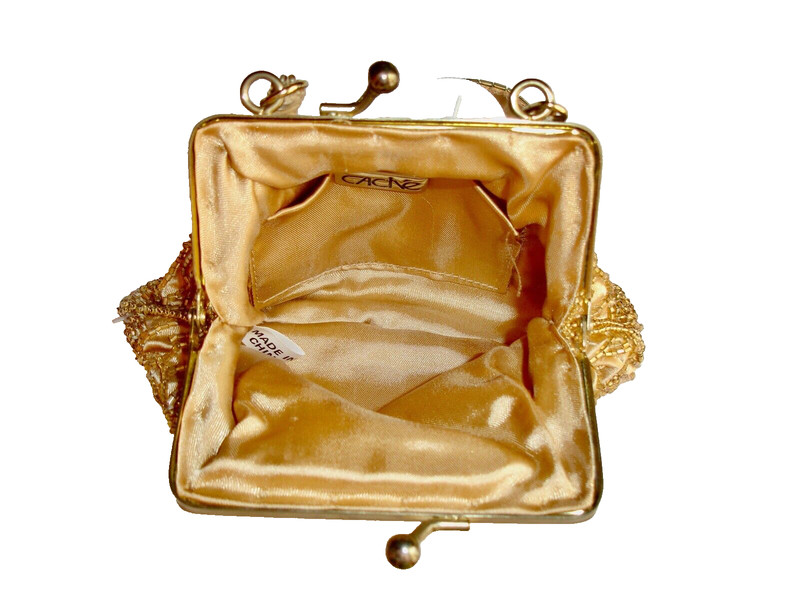 Cache Satin, Glass Bead Bag Top Metal Frame Gold gallery