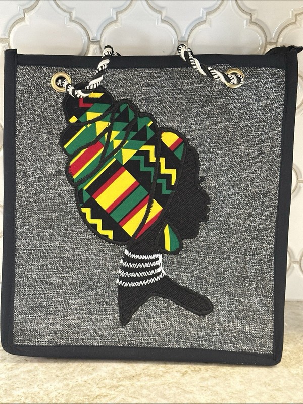 African Shoulder Tote Bag Silhouette Woman Head Wrap Ankara 13×12 Uganda NEW