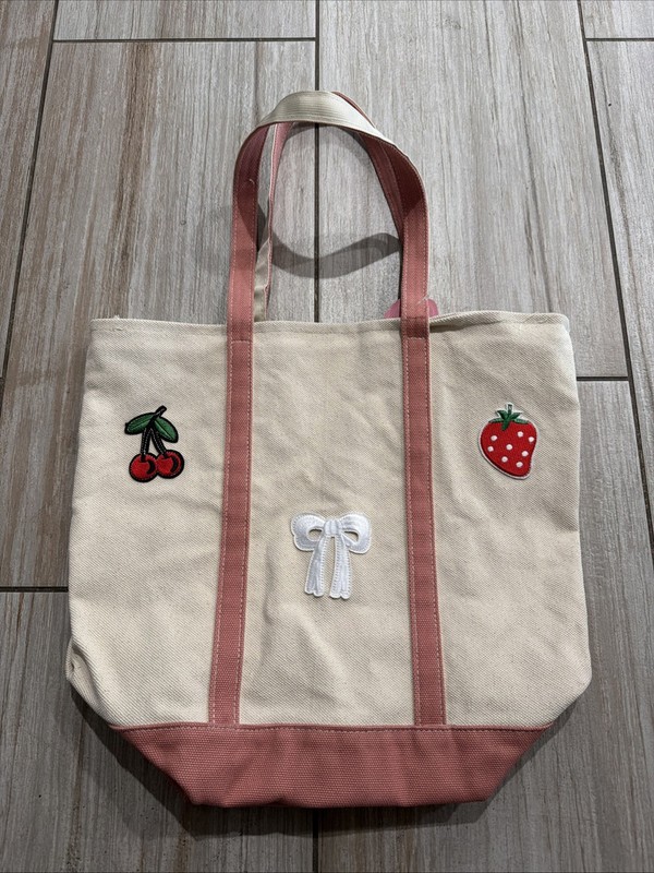 Mayim Large Patch Canvas Tote – Cherry-Strawberry-Bow