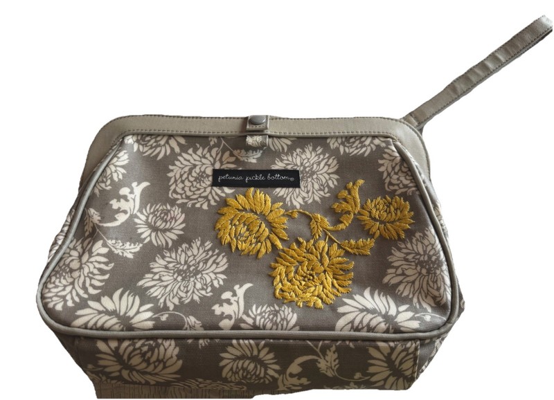 Petunia Pickle Bottom Gray Floral Gold Embroidered Clutch Handbag