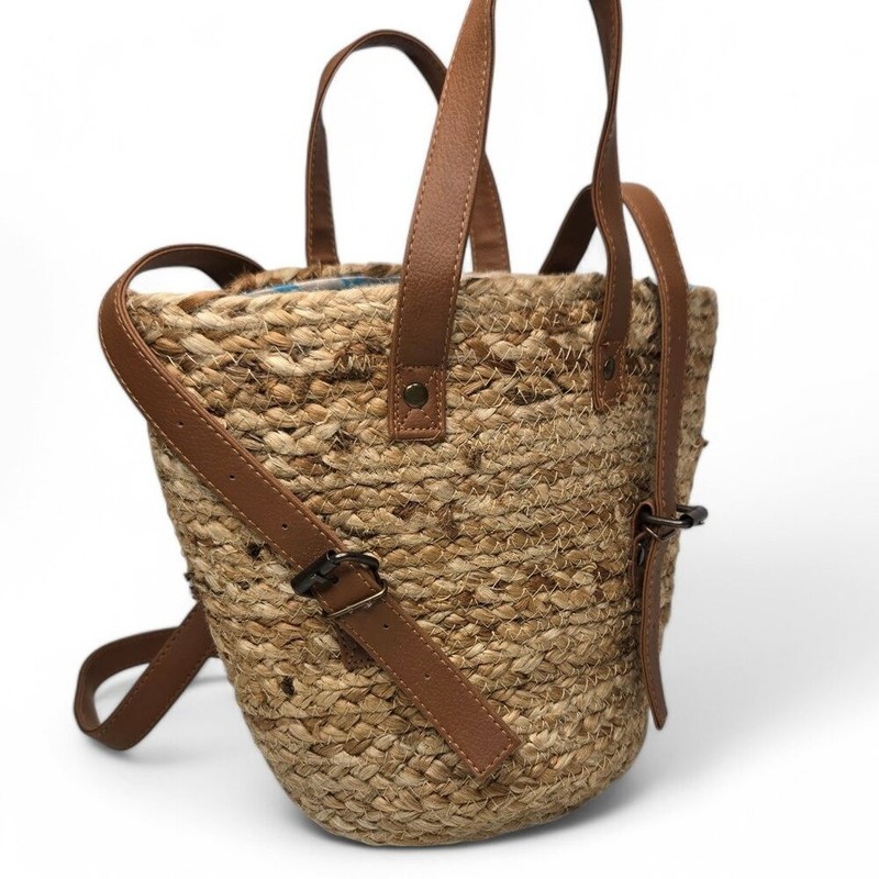 XIX Palms Jute Bucket Shaped Cooler Back Pack Bag Insulated Lining Picnic Casual gallery