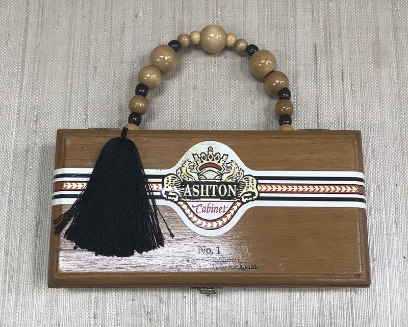 Wooden Cigar Box Purse With Handle Lined Ashton Cabinet Upcycled
