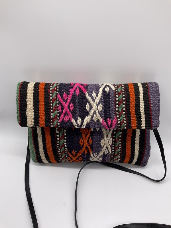 Yun Art Turkish Woven Kilim Rug Wool Tapestry Purse Shoulder Handbag Leather gallery