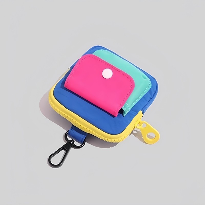 Set of 2 Canvas Mini Backpack Coin Purse Keychain Wallet Zipper Pouch Pink Blue