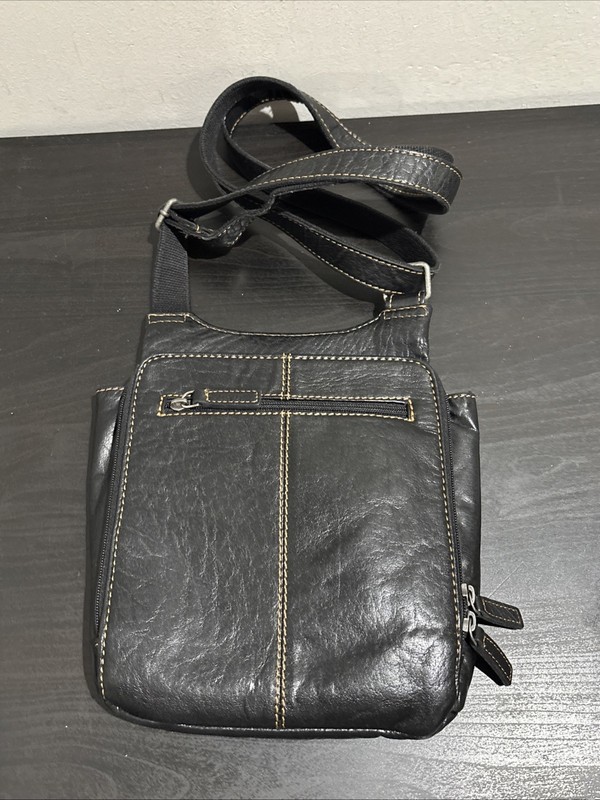 JACK GEORGES City Voyager Crossbody Bag Buffalo Leather Black Shoulder Strap EUC gallery