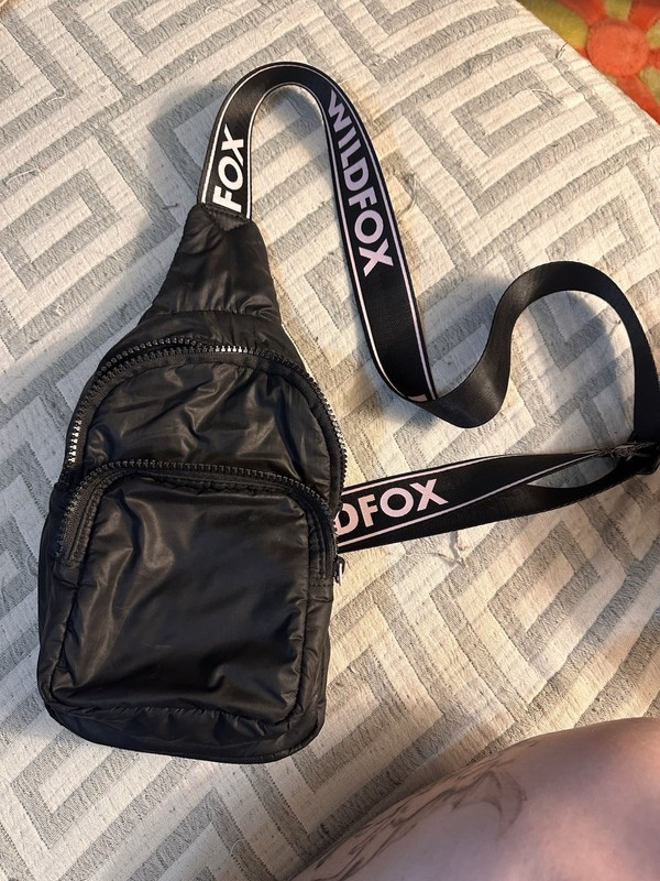 Wildfox Black Quilted Sling Crossbody Bag Logo Strap Zip Closure Pockets
