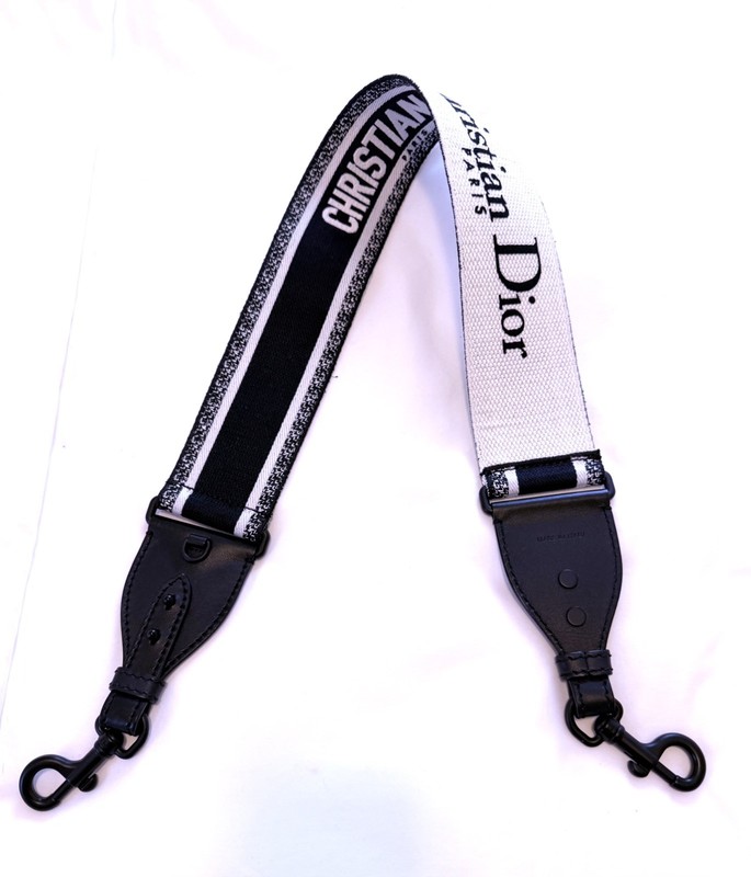 Christian Dior Canvas Embroidered Shoulder Strap With Black Ultra Matte Hardware
