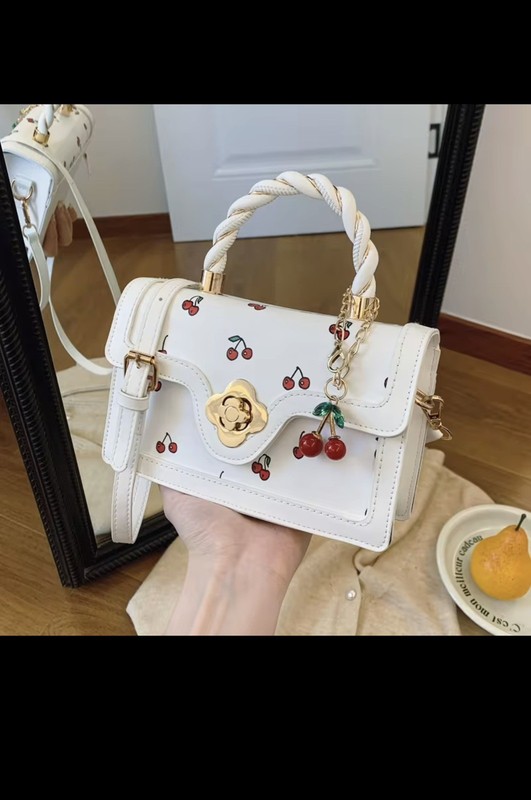 Cherry Mini Satchel Crossbody Women Handbag White With Cut Cherry Bag Charm Y2K gallery