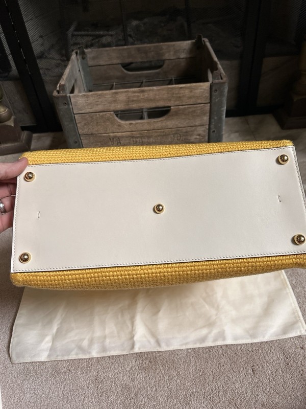 $3490 FENDI "Sunshine" crochet medium tote handbag with strap - yellow / white gallery