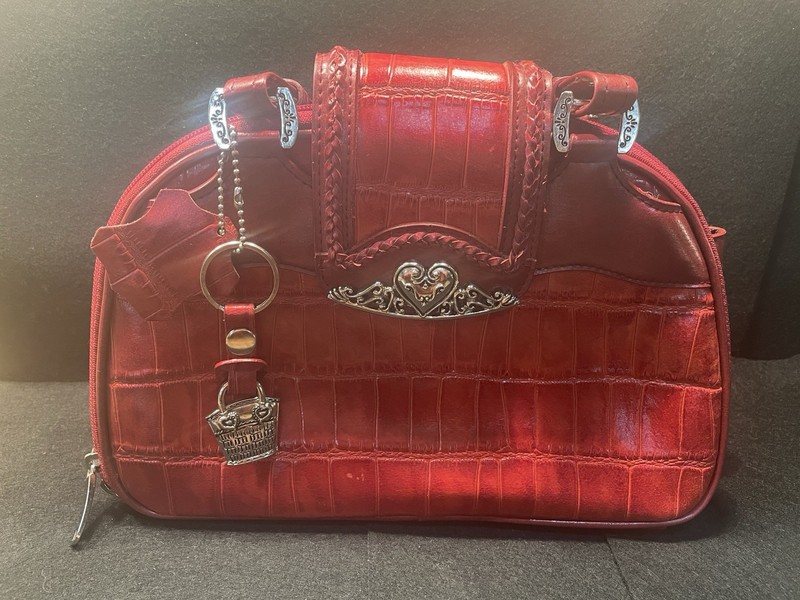 MC Marc Chantal Red Croc Embossed Shoulder Bag, Heart Accent, Owl Key Charm