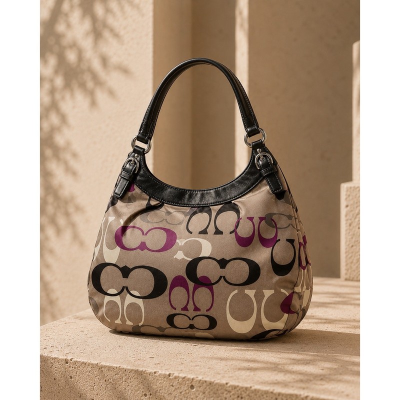 Coach Soho Optic Signature Logo Large Hobo Bag Brown Purple gallery