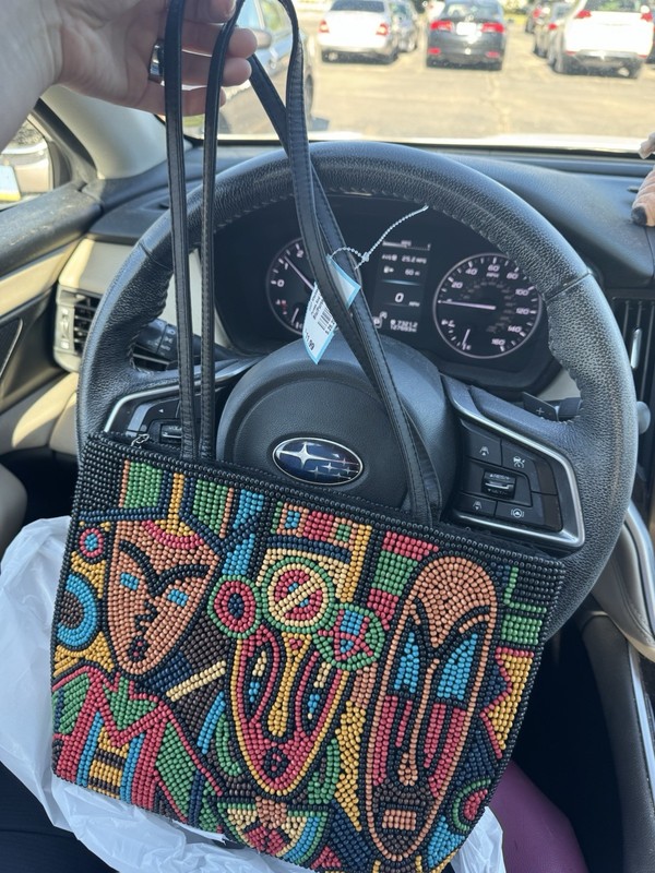Vintage Chico’s Beaded Tote Bag Multicolor Tribal Geometric Art Shoulder Purse gallery