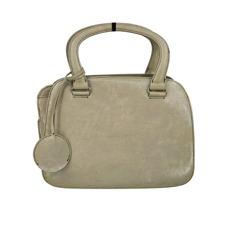 Vtg Beige Oatmeal Double-Handle Leather Structured Top Handle Handbag Old Money