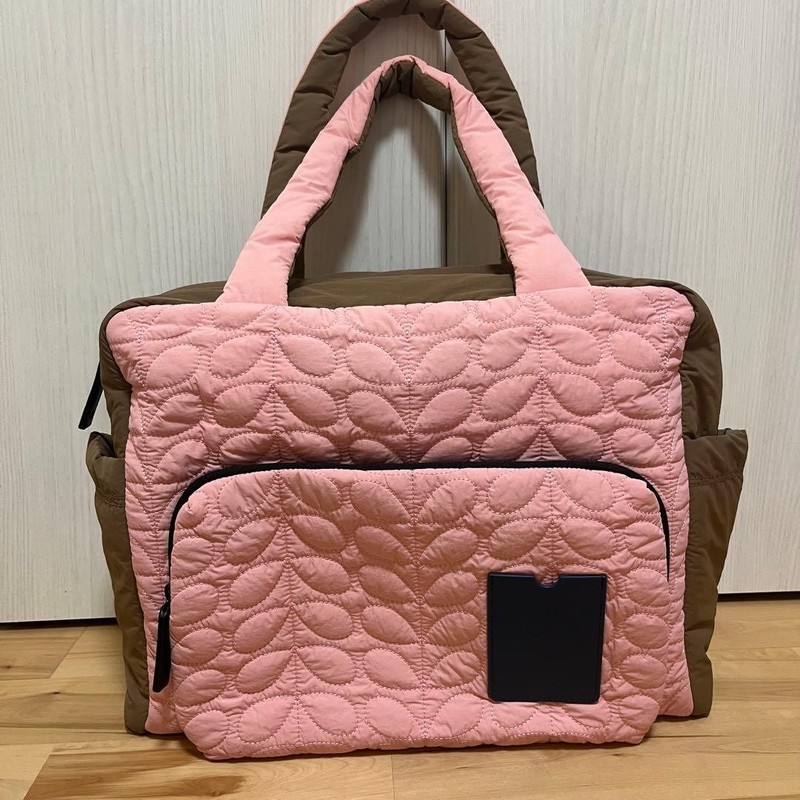 Orla Kiely Quilted Tote Bag Pink Brown Leaf Design 30x40x15cm