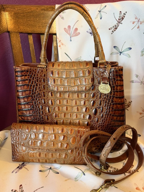 Brahmin Pecan Crocodile Embossed Leather Purse AND Matching Wallet ~Both Perfect