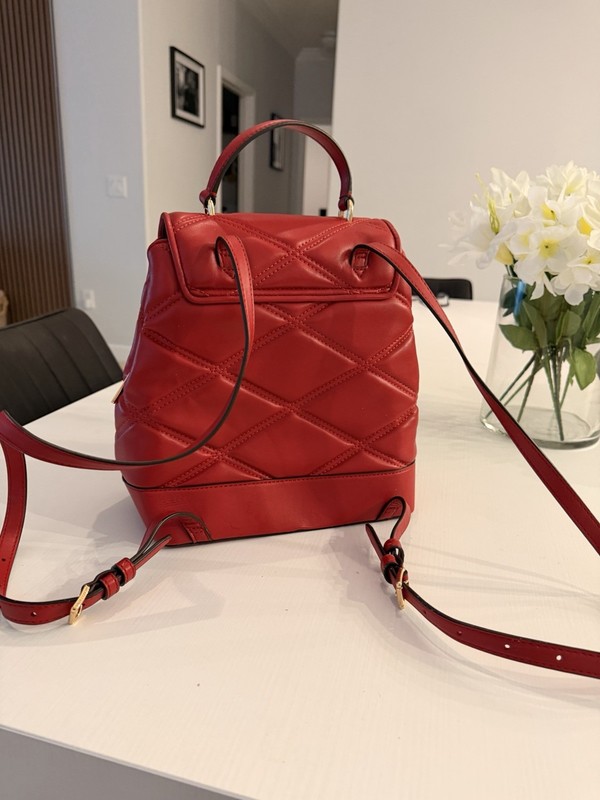 Michael Kors Red Quilted Backpack Top Handle Gold Hardware Adjustable Strap gallery