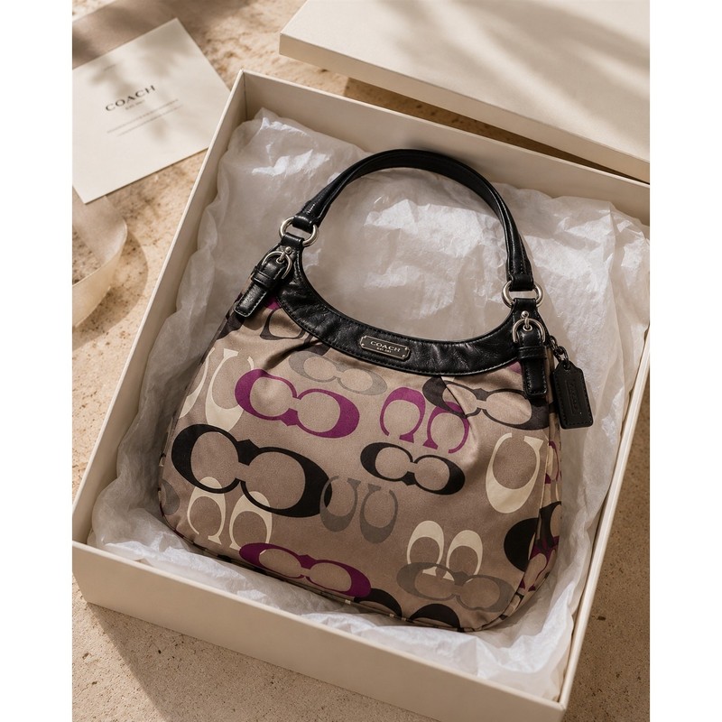 Coach Soho Optic Signature Logo Large Hobo Bag Brown Purple gallery