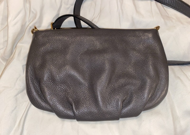 Marc Jacobs Pebbled Gunmetal Gray Leather Cross Body Bag Purse Adjustable Strap gallery