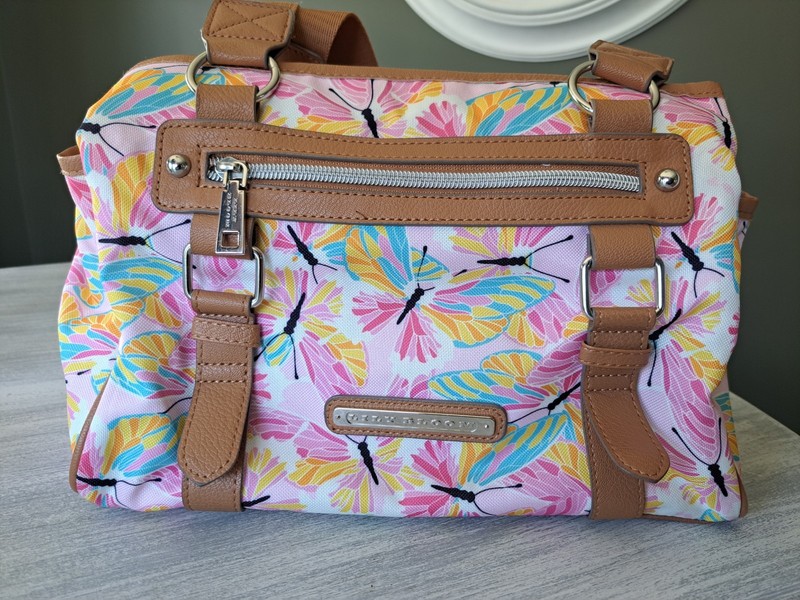 Lily Bloom Triple Zip Satchel Handbag Butterfly Print