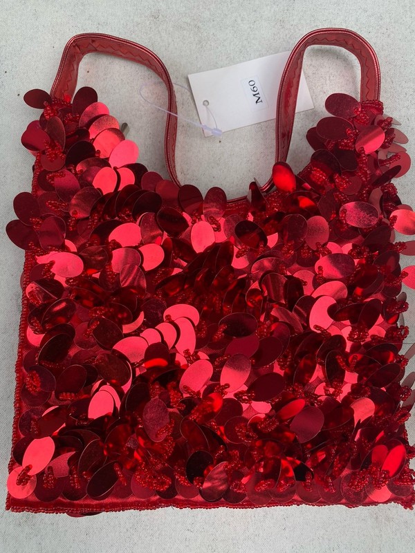 Red Sequin Shoulder Hand Bag Top Festival Rave Party Shiny Sparkly Club Y2K New