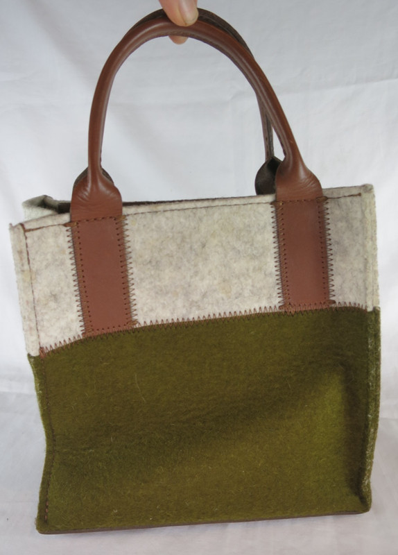Graf Lantz Mini Merino Wool Felt Leather Tote Olive Green White 8 x 8 x 3