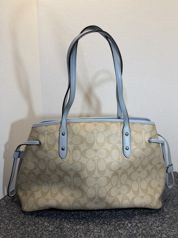 Coach F57842 Signature Drawstring Carryall Tote Light Khaki Pale Blue Purse gallery