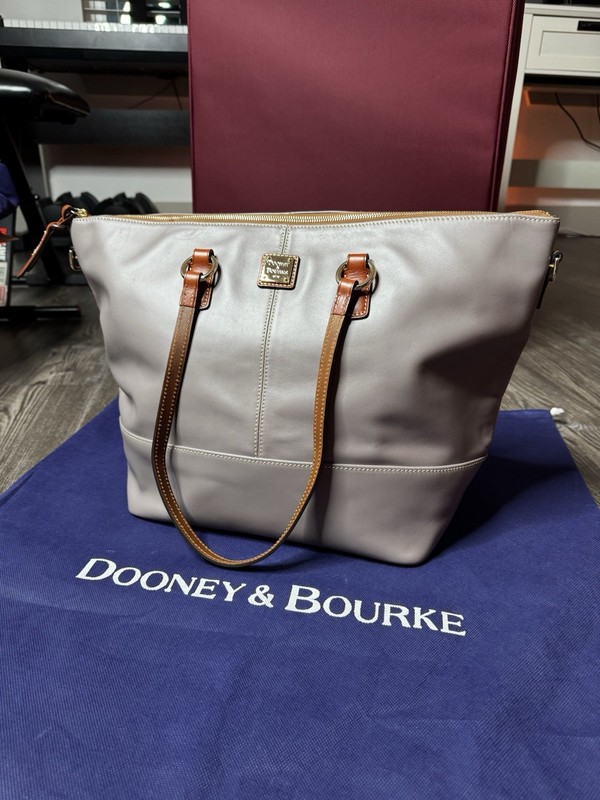 Dooney & Bourke Elephant Gray and Brown Smooth Wexford Leather Tote Bag