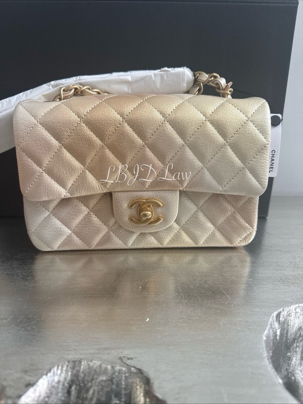 CHANEL Beige Mini Flap Bag Iridescent Cloudy Goatskin Metallic Gold Ombre 22C