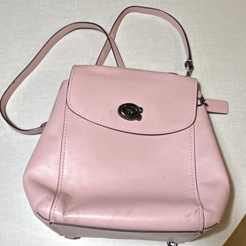 Coach Pink Bucket Bag Chain Top Handle Magnetic Snap Drawstring Pockets Lined