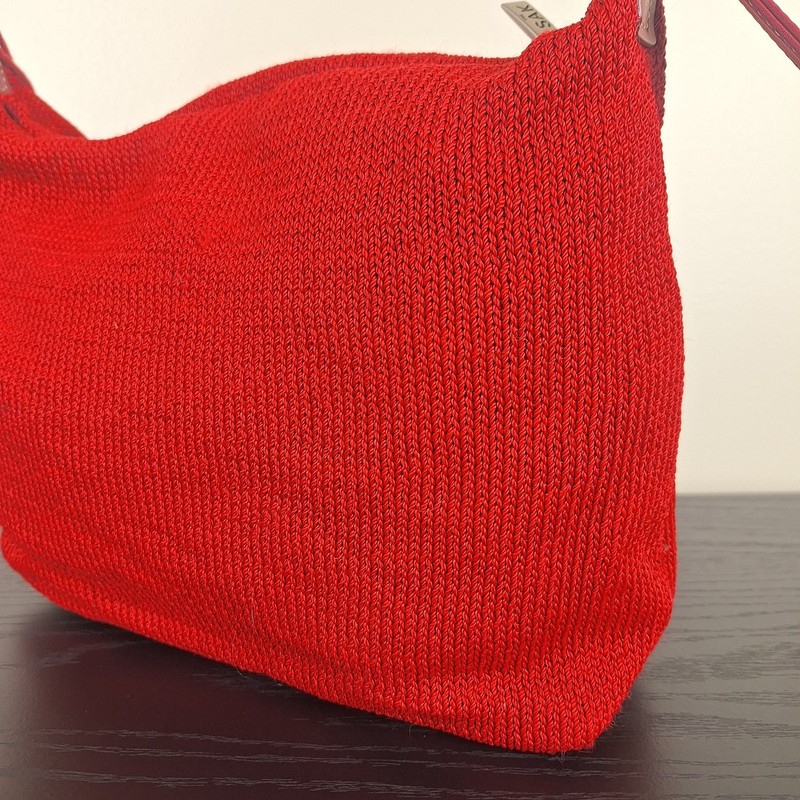 The Sak Crochet Handbag Cherry Red Medium Hobo Shoulder Bag Adjustable Strap EUC gallery