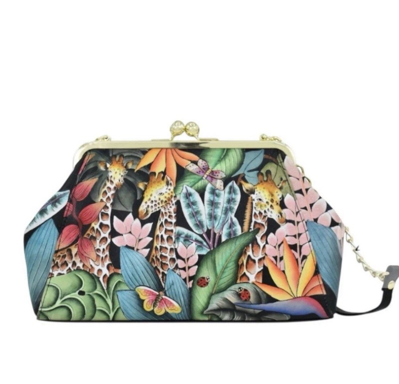 Anuschka Jungle Hand-Painted Leather Clutch/Crossbody Purse- Bird Of Paradise