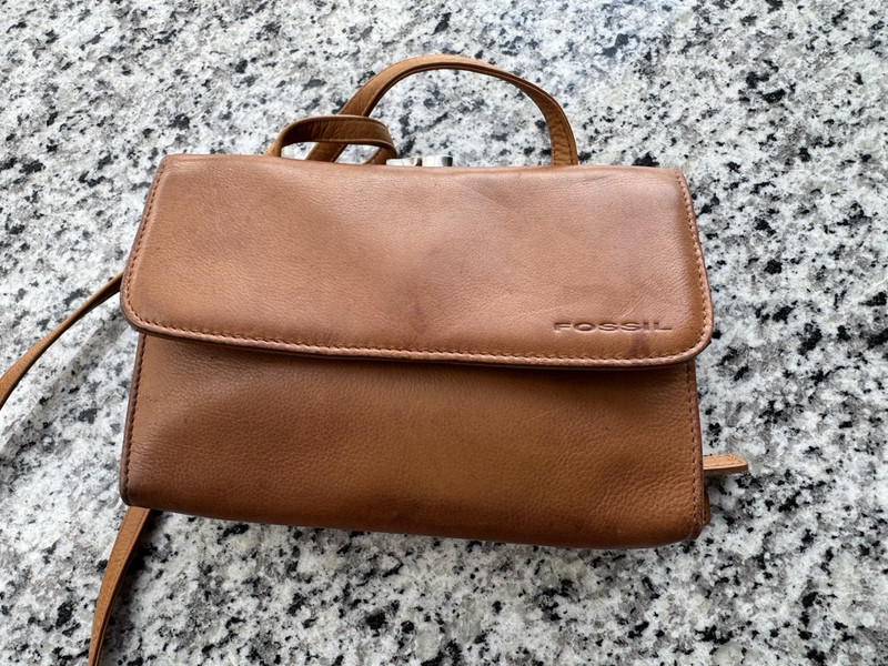 Fossil Brown Zip-Around Crossbody Organizer Wallet, Card Slots & ID Window
