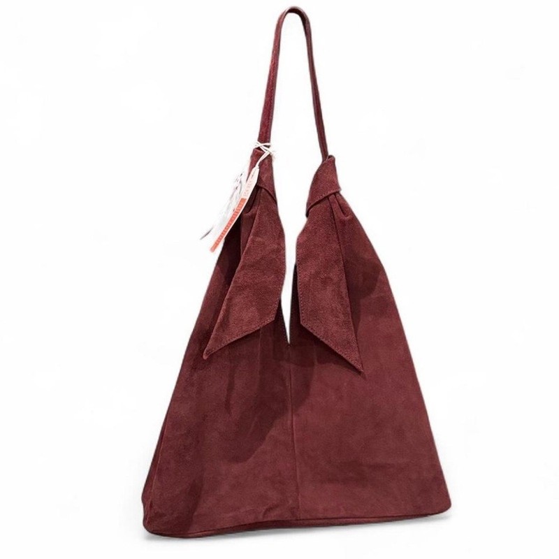 NWT Viral Divina Firenze Suede Leather Slouchy Hobo Shoulder Bag Wine Burgundy