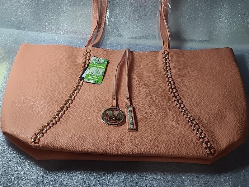 Badgley Mischka Tote Coral Gold Hardware NWT