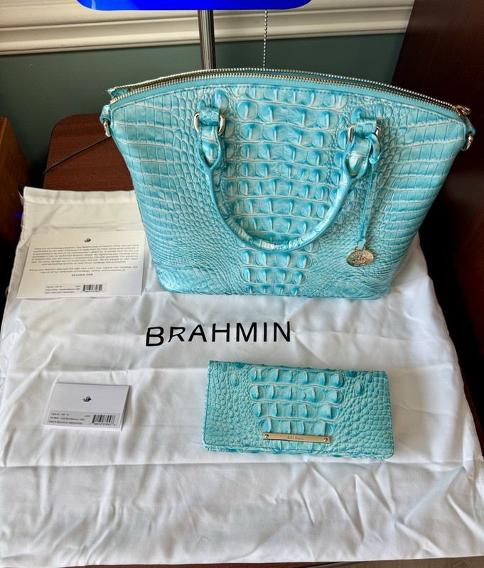 BRAHMIN DUXBURY SATCHEL DUSTY BLUE MELBOURN WITH MATCHING WALLET LIGHTLY USED