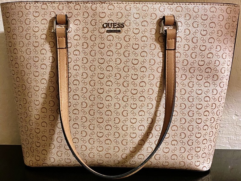 GUESS Los Angeles Beige/Tan Monogram Handbag 14”