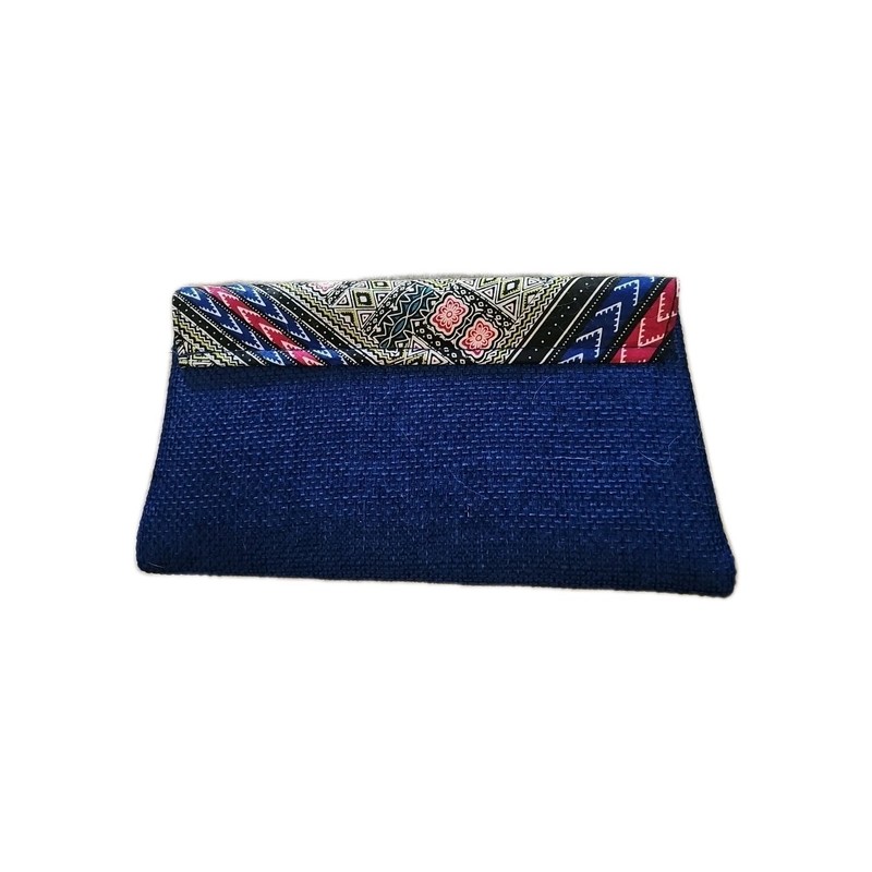 Blue Clutch Multicolor Flap Burlap/Straw Material Magnet Snap & Zipper Close NEW gallery